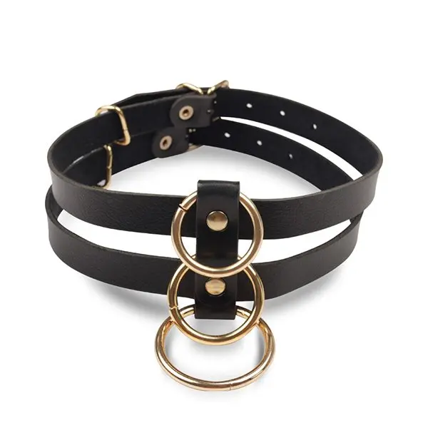 Gargantilha com 3 Argolhas Douradas Fetiche Leather Collection Gargantilha com 3 Argolhas Douradas Fetiche Leather Collection